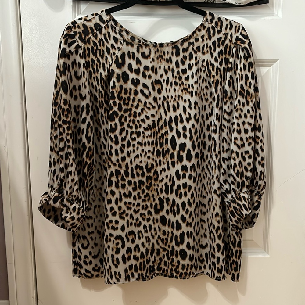 Cheetah Animal Print Blouse Brown Black Gold